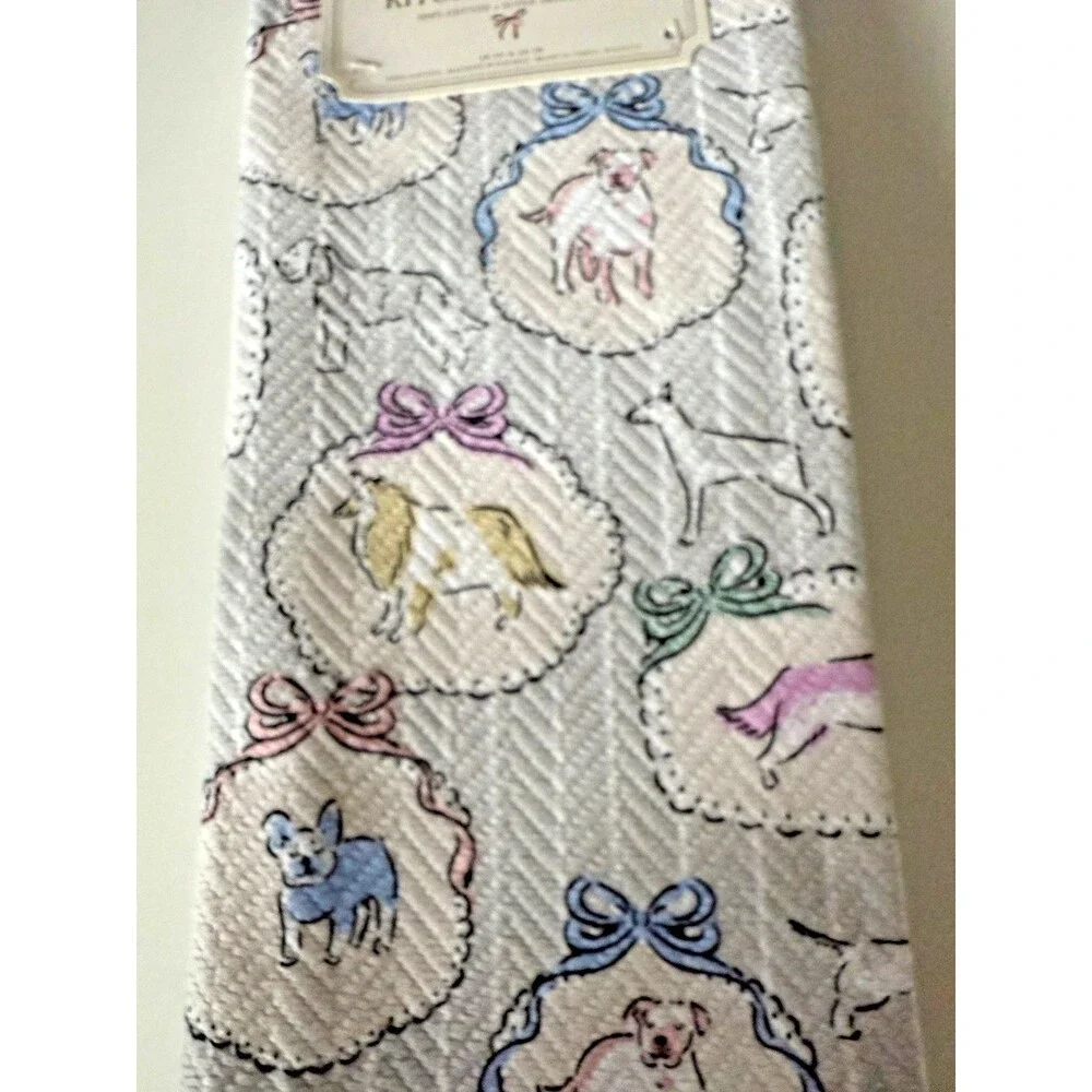 Delphine Parisian Dogs Kitchen Dish Towels Set Of 3 Super Absorbent 100% Cotton